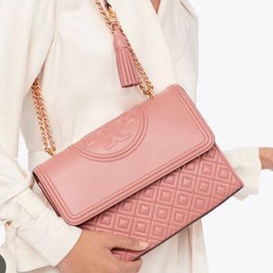 💯💝 Tory Burch convertible Fleming lambskin flap handbag in dusty rose color